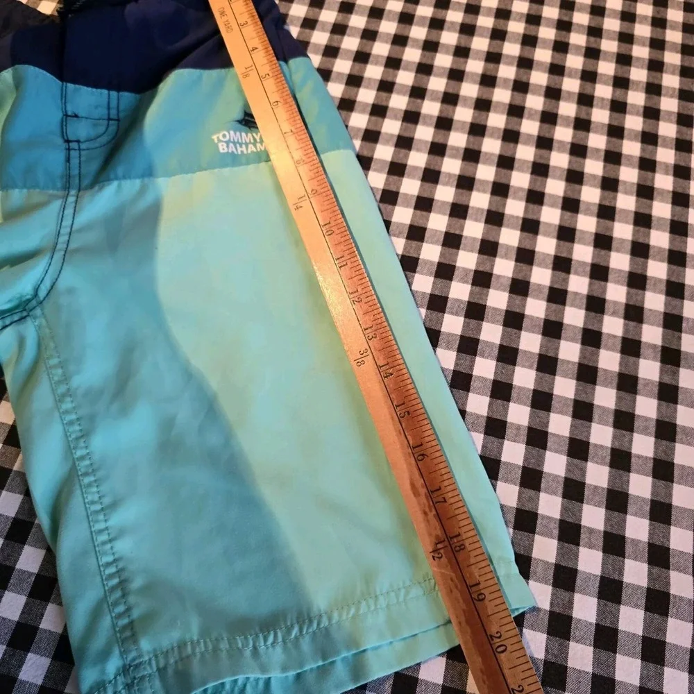 Tommy Bahama Board Shorts Boys LG Swim Trunks Mesh Liner Teals Navy Stripe Beach